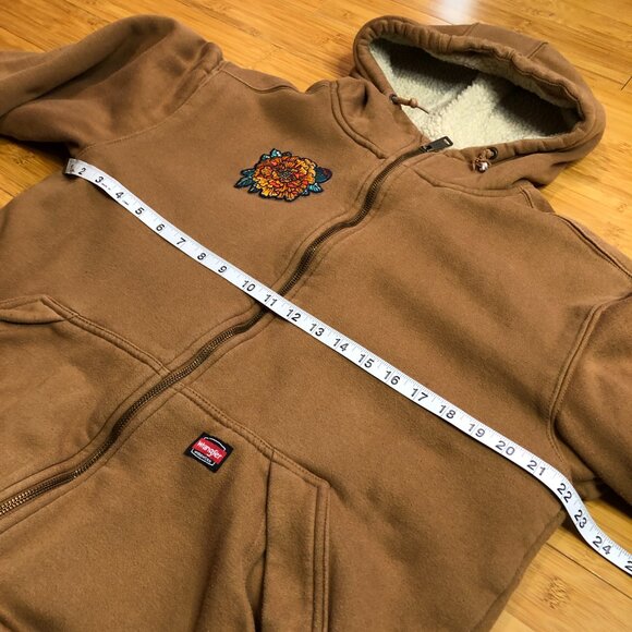 Wrangler Tan M/L Sherpa lined Hoodie w/ Marigold Patch warm outdoors - Picture 3 of 7